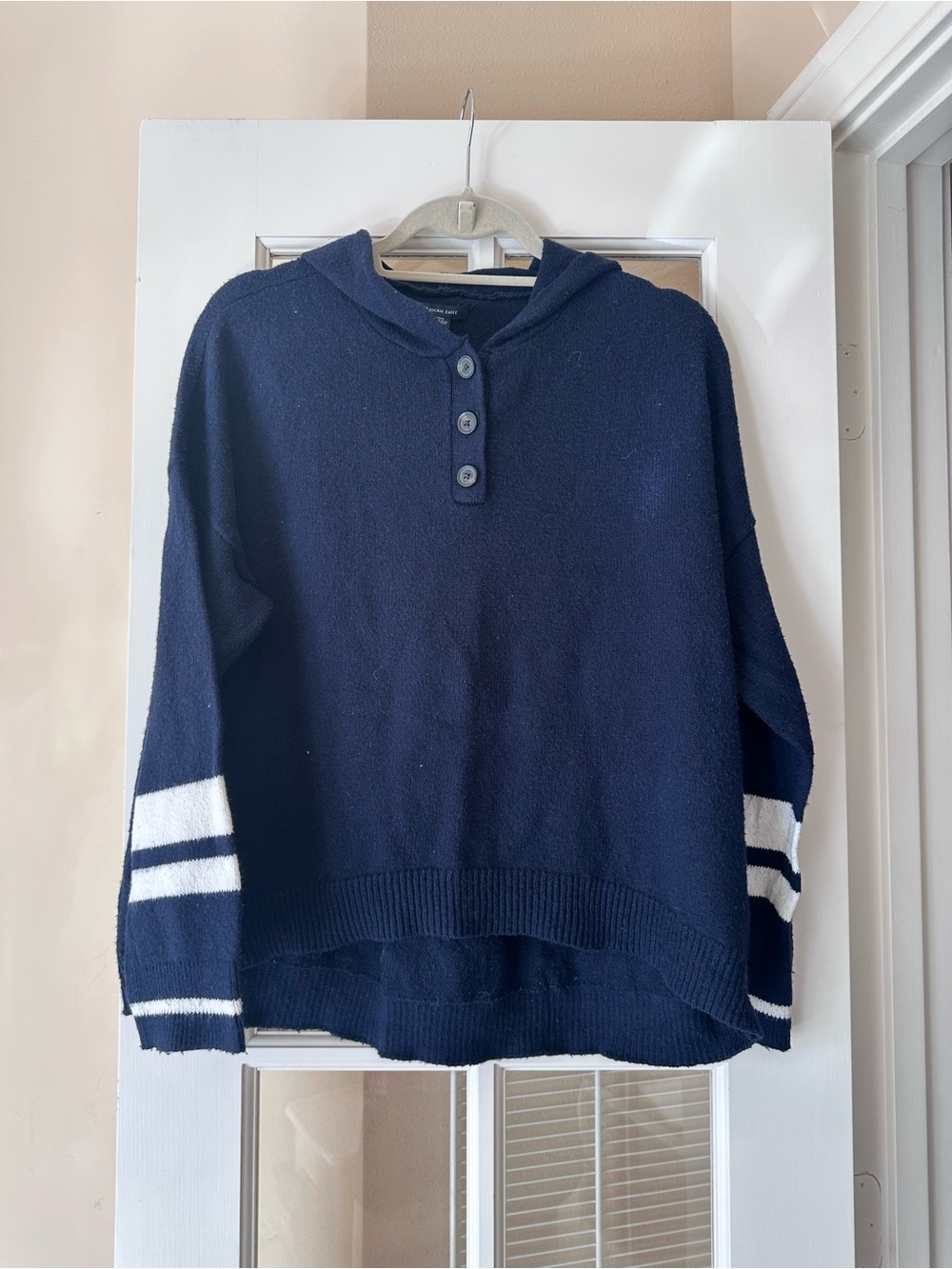 American Eagle Navy Hooded Knit Pullover